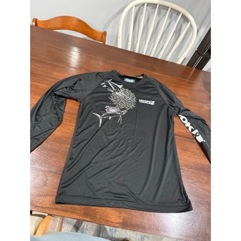 Hook & Tackle Feeding Frenzy UPF 50+ Fishing Shirt Mens M Black Long Sleeve